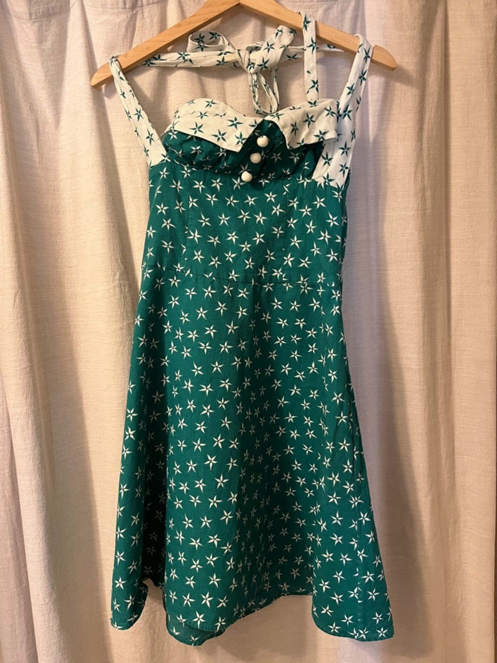 Y2K Betsey Johnson Green Star-Print Halter Dress